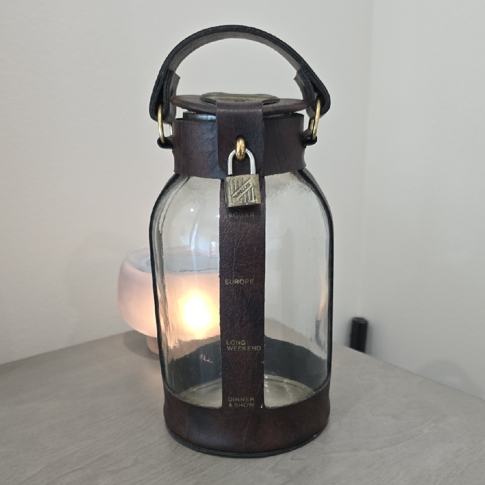 Brown Leather-Accented Glass Jar